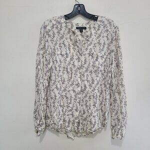 Peruvian Connection Blouse Button Up Floral Cream size M